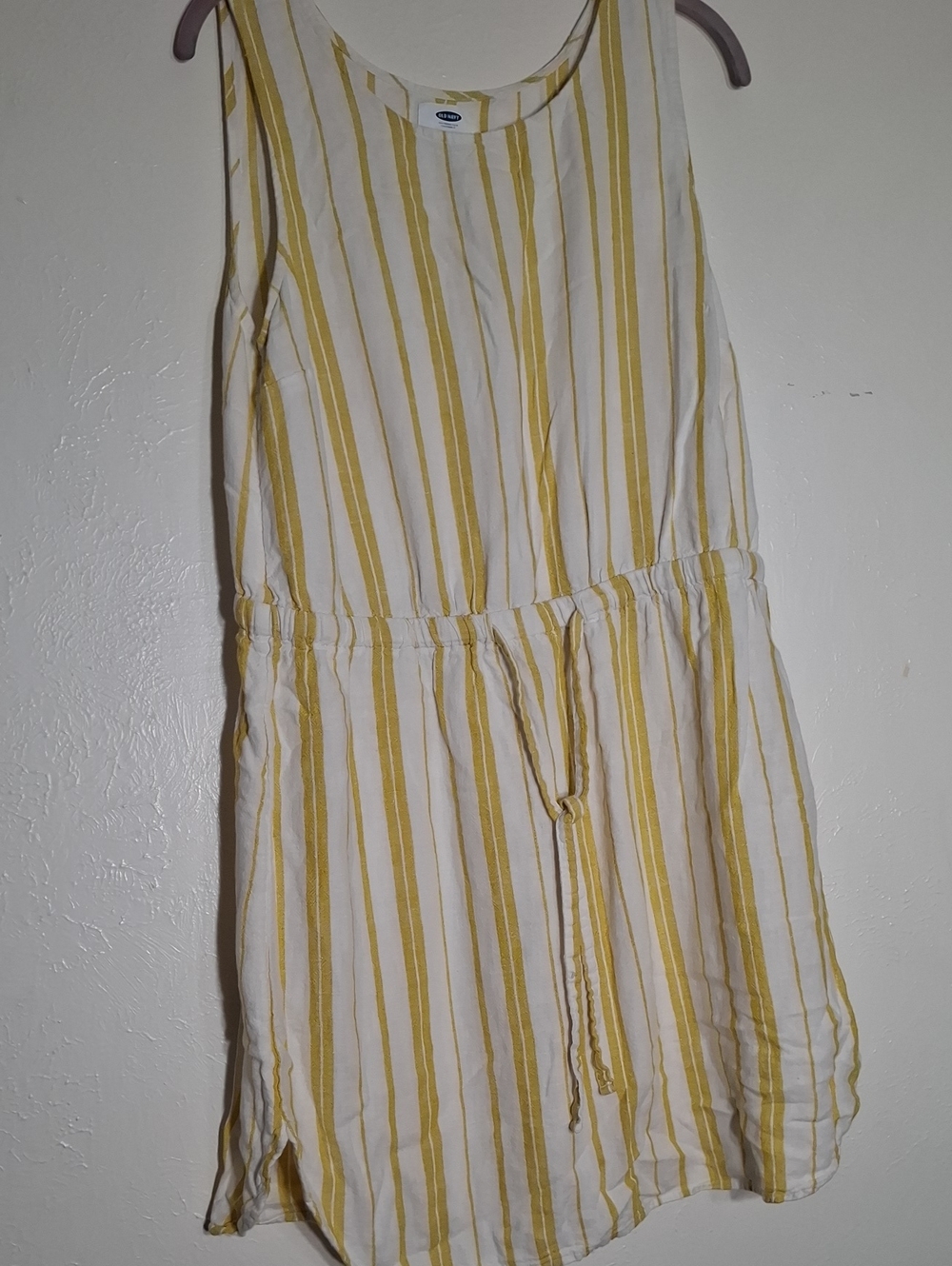 Old Navy Yellow & White Striped Drawstring Mini Skirt